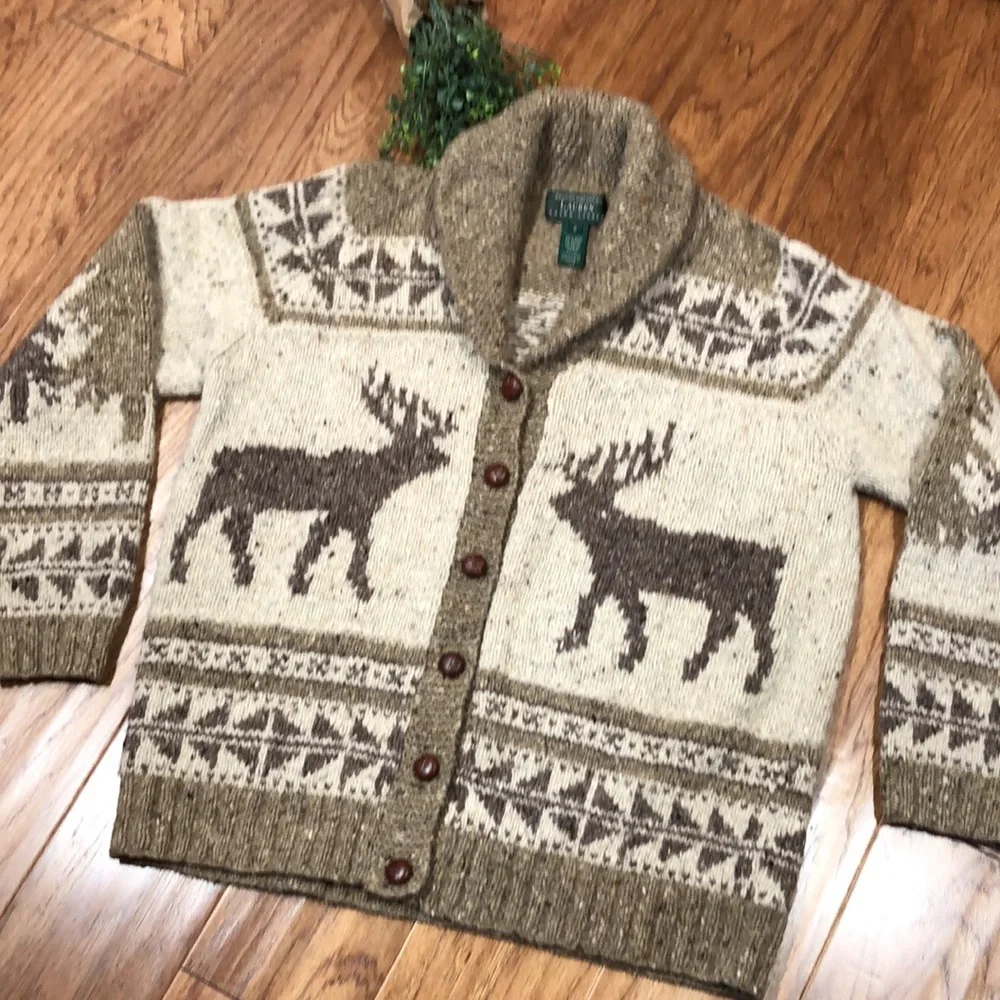 Vintage Ralph Lauren Hand Knit w/ Leather Buttons - Picture 2 of 16